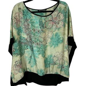 Zac & Rachel Floral Print Women's Top - Green and Black Size Large